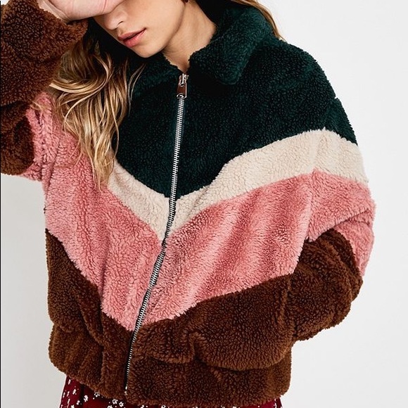 Rare BDG Urban Outfitters Teddy Chevron Jacket UO - Picture 2 of 6